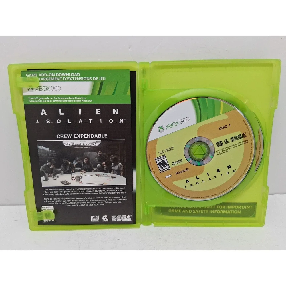 Alien Isolation Nostromo Edition Xbox 360 Sega 2014 Horror Game 2-Disc Set